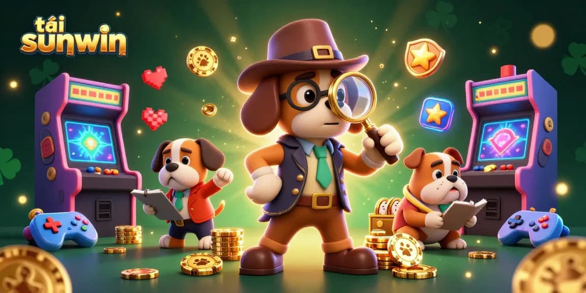 Play exciting games with tải sunwin, featuring a detective bloodhound uncovering treasures in a vibrant casino.