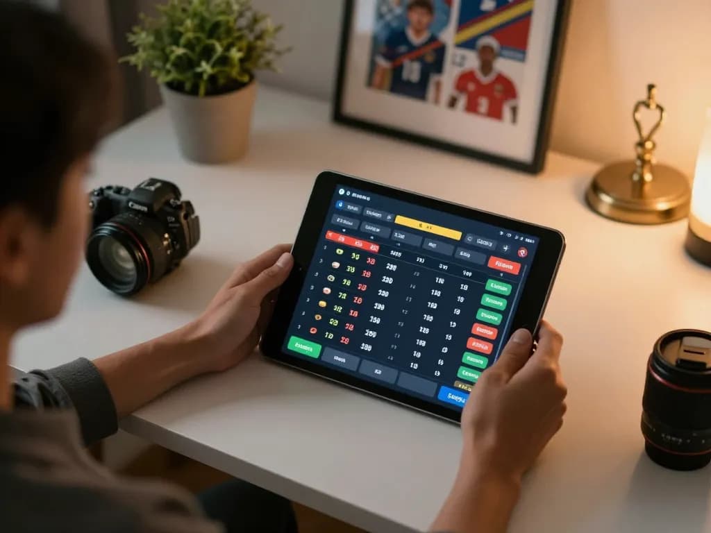 Engaging in online sports betting on trang chủ 98win with real-time odds displayed on a tablet.