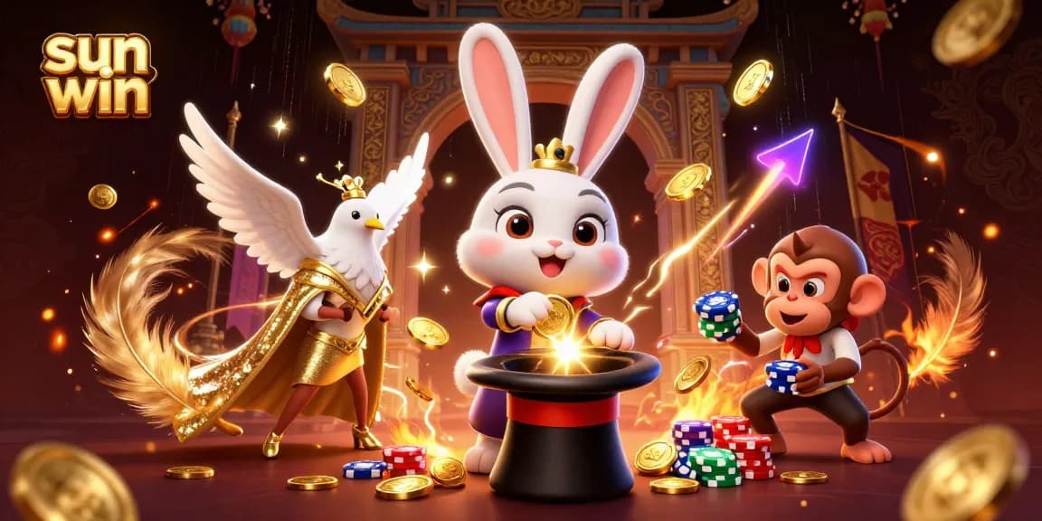 Get ready to win with sun win in this vibrant casino scene featuring a magical rabbit and sparkling coins.