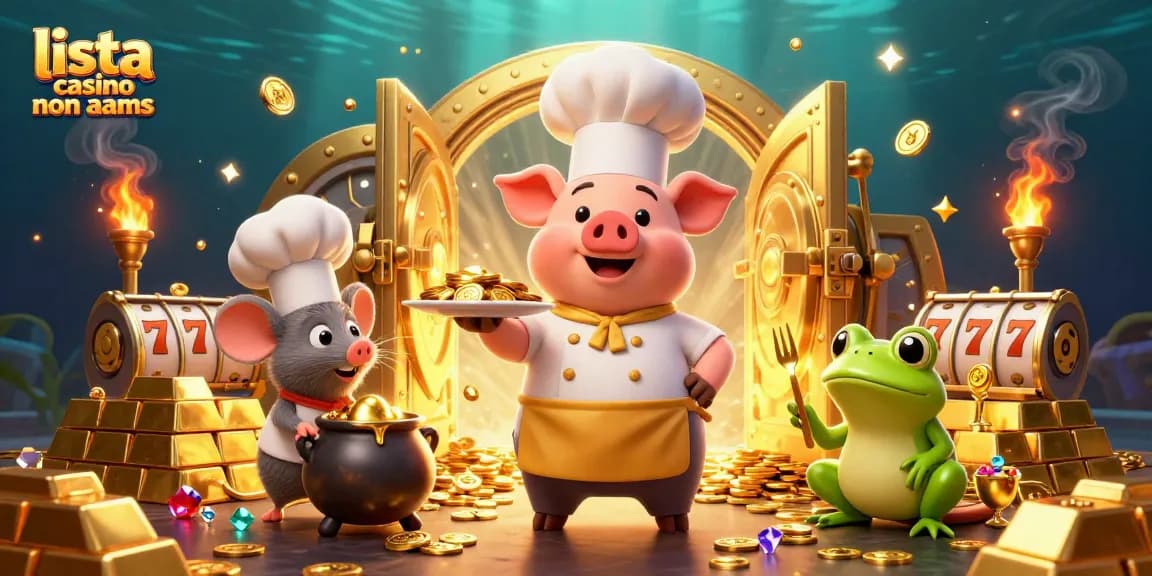 Vivi momenti di divertimento presso lista casino non aams con una vivace scena 3D di personaggi che si godono tesori d'oro.