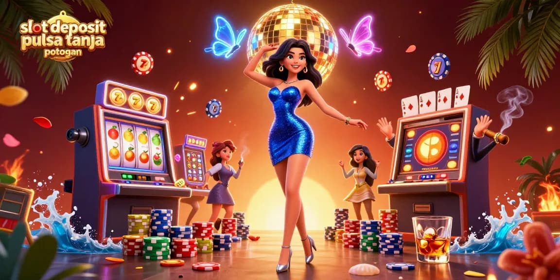 Experience the thrill with slot deposit pulsa tanpa potongan, captivating 3D casino scene illustrating dynamic gameplay.