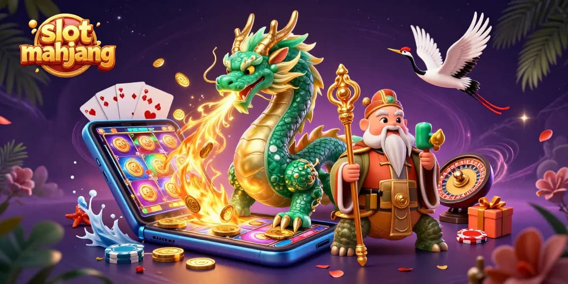 Engage in slot mahjong with vibrant characters and dynamic casino elements in a 3D digital illustration.