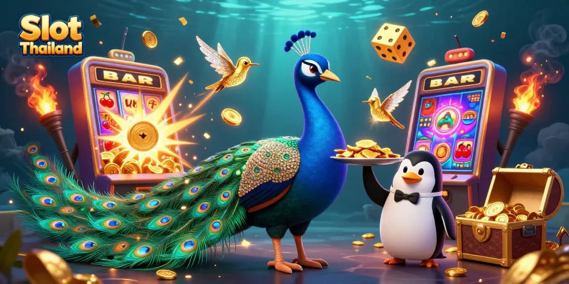 Permainan Slot Thailand dengan mesin slot memukau dan pemandangan yang kaya detail dalam ilustrasi.