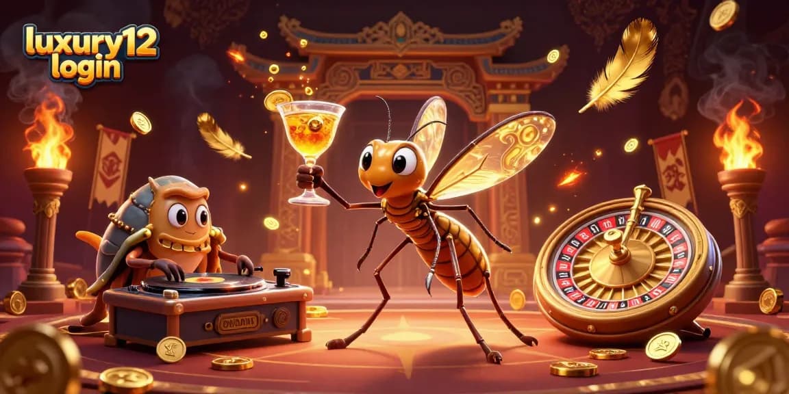 Engage with luxury12 login and elevate your game with a vibrant 3D casino scene depicting unique characters and dynamic casino elements.