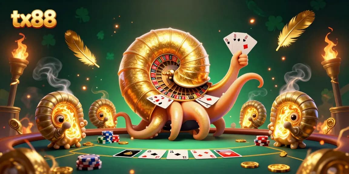 Experience thrilling gameplay with tx88's vibrant casino scene featuring a nautilus roulette wheel.