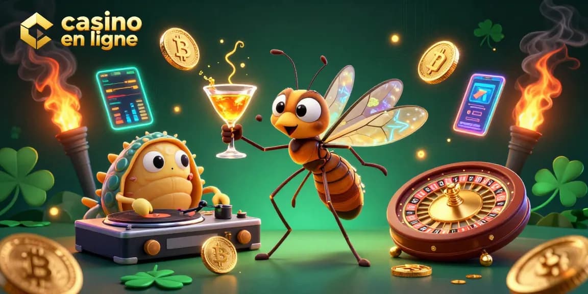 Jouez aux machines à sous captivantes dans un casino en ligne avec des personnages animés et des éléments de crypto-monnaie.