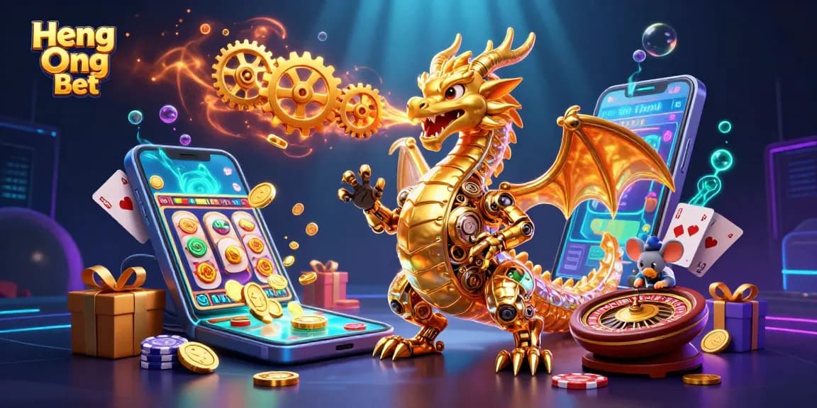 Experience thrilling gaming adventures at Heng Ong Bet with a vibrant 3D casino scene.