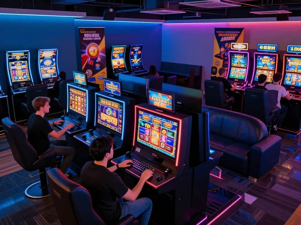 Players enjoying competitive gaming at the best widget store with vibrant screens showcasing exciting casino games.