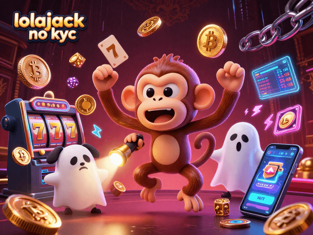 Experience the thrill of lolajack no kyc with playful characters in a vibrant haunted casino scene.