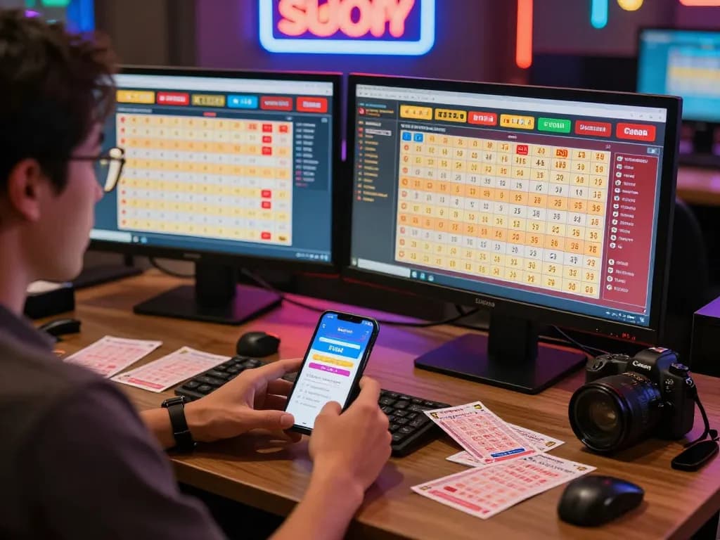 Pengeluaran HK displayed prominently on live results monitors in an engaging Togel gaming setup.