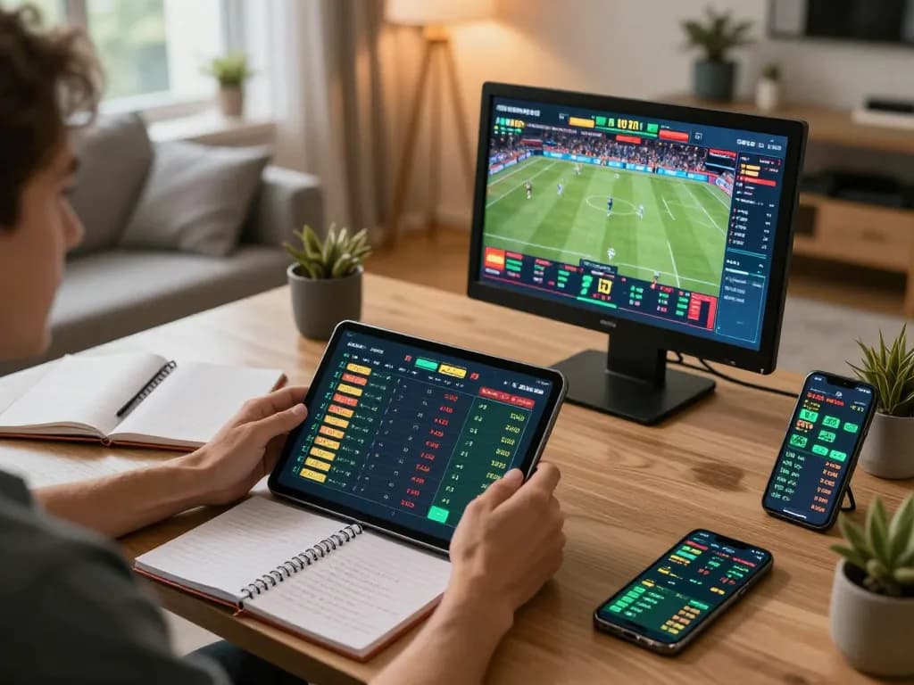 Engaging online sports betting experience with kim99 app in a home setting, emphasizing live action and strategy
