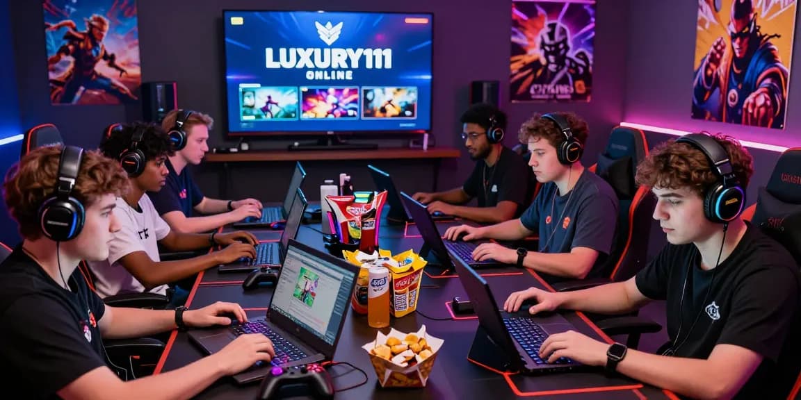 LUXURY111 Online: suasana gaming yang penuh semangat di ruang bermain dengan para pemain yang terlibat dalam permainan.