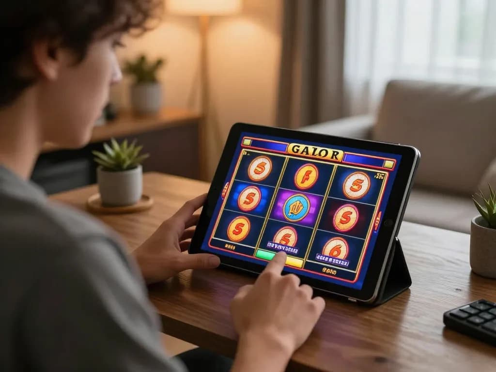 Engage in exciting slot gacor gameplay on a tablet in a cozy home office