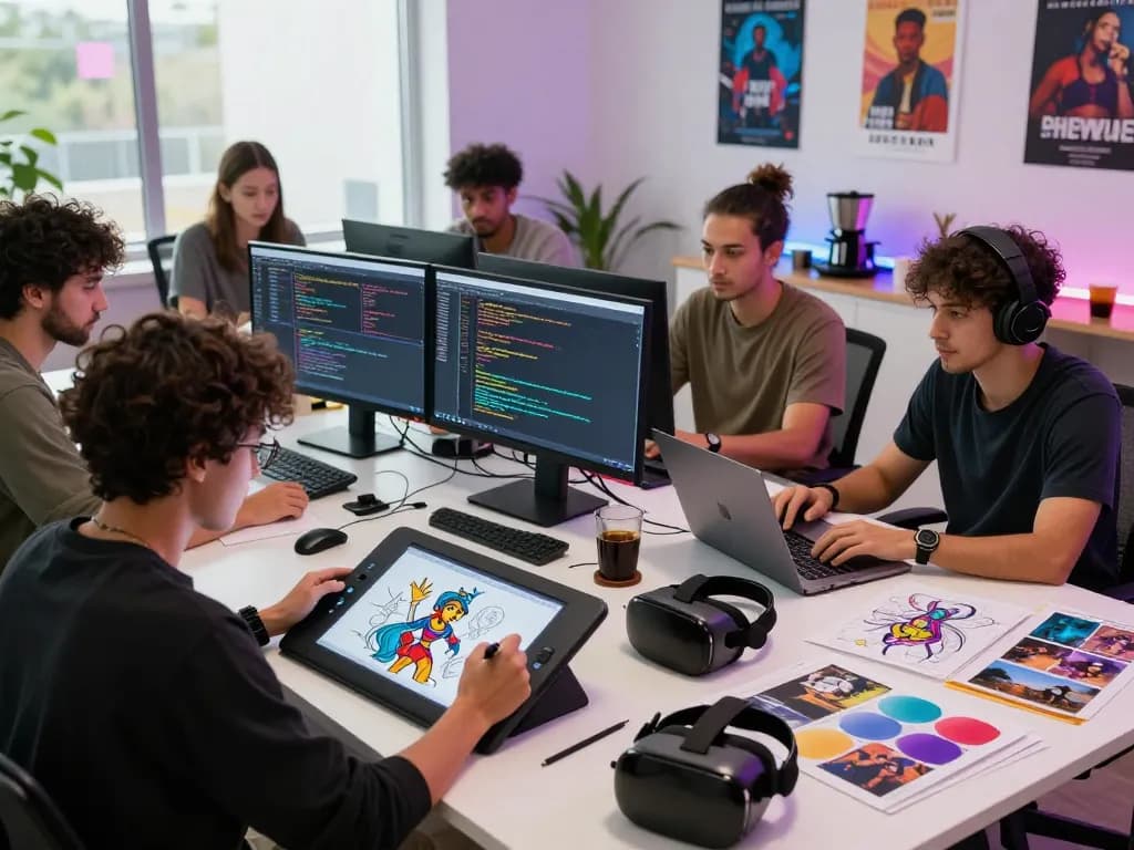 Collaboration with diverse team creating innovative nsfw ai content in dynamic workspace.
