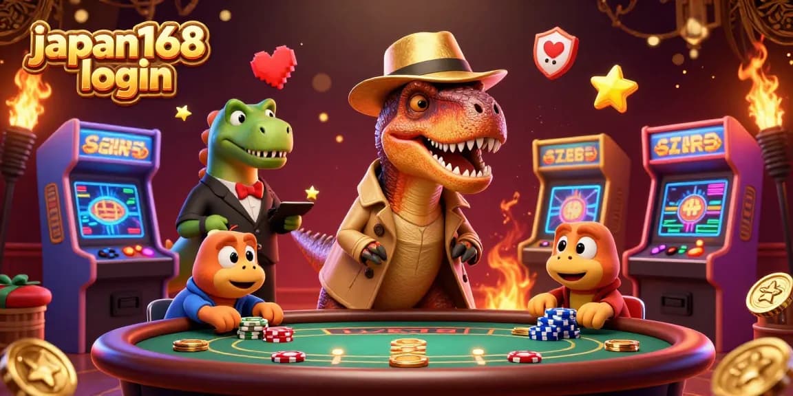 Experience exciting gameplay at japan168 login as a cartoon velociraptor counts cards with a playful twist in this vibrant scene.