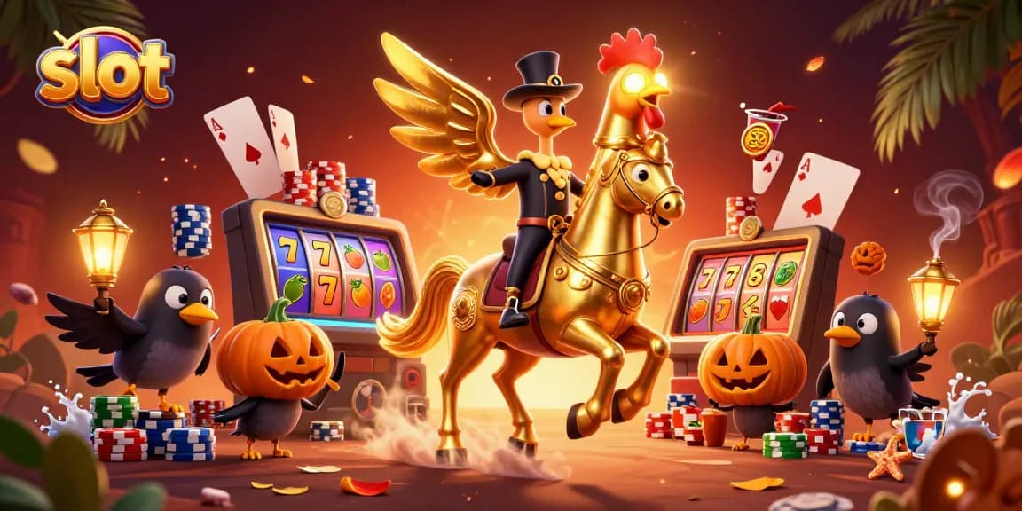 Spin and win on vibrant slot reels with a golden rooster in a dynamic casino scene.