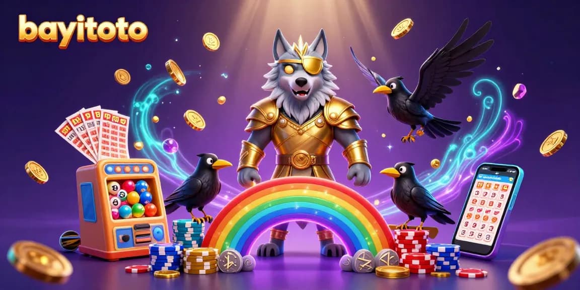 BAYITOTO captures the excitement of online lottery gaming with vibrant colors and dynamic elements, embodying thrilling opportunities.