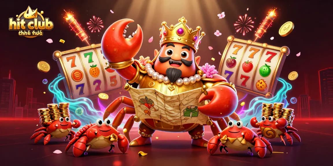 Join the excitement at hit club chính thức with a golden crab emperor amidst vibrant casino elements.