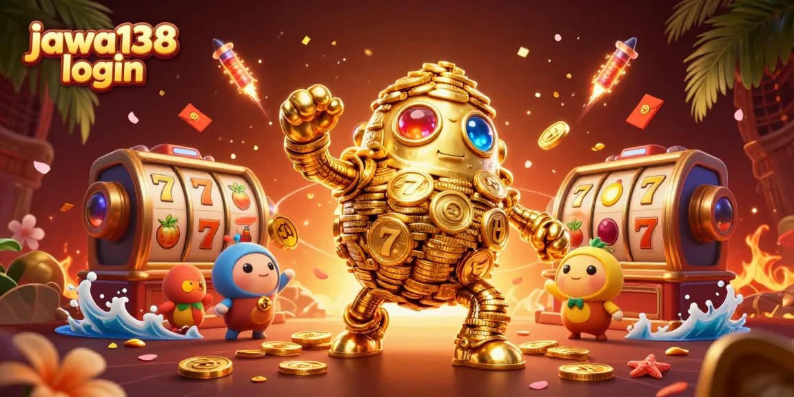 Join the excitement at jawa138 login with a 3D scene of a golden golem and vibrant slot games.
