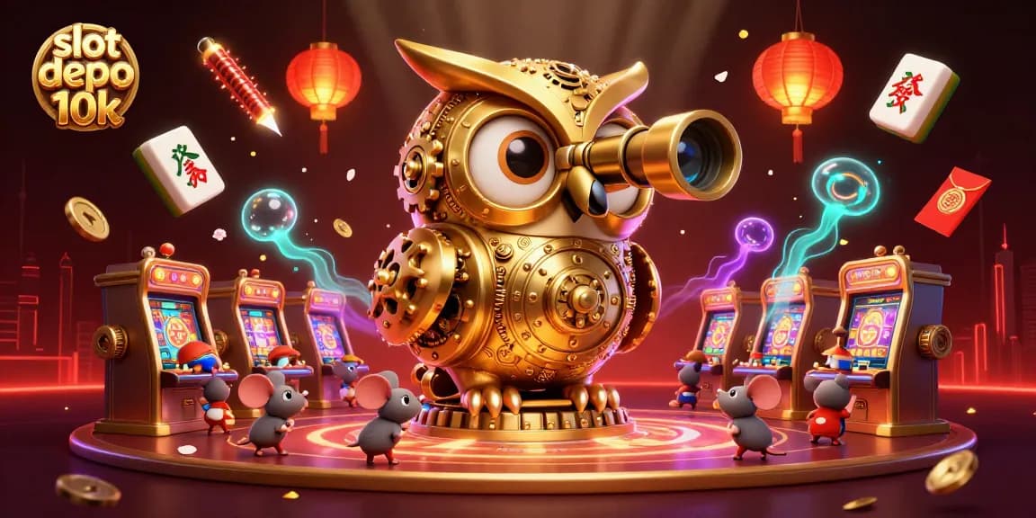 Spin the reels for big wins at slot depo 10k, featuring a magical casino scene filled with vibrant characters.