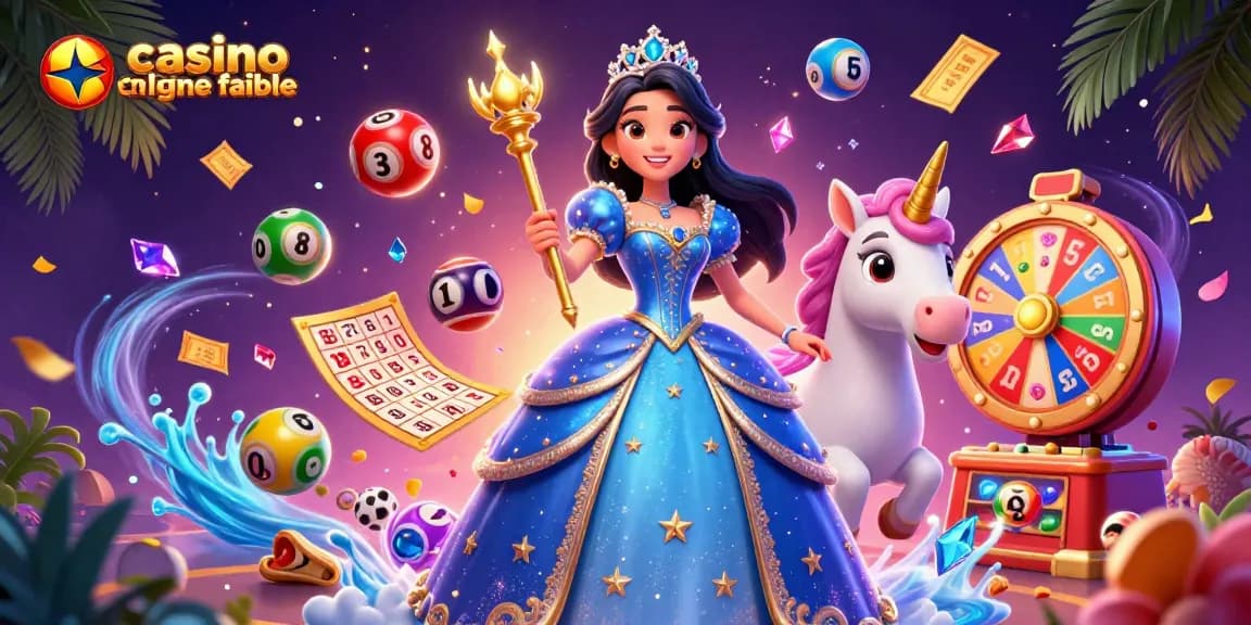 Vivez l'excitation au casino en ligne fiable avec une illustration 3D festive mettant en avant des éléments de jeu vibrants.