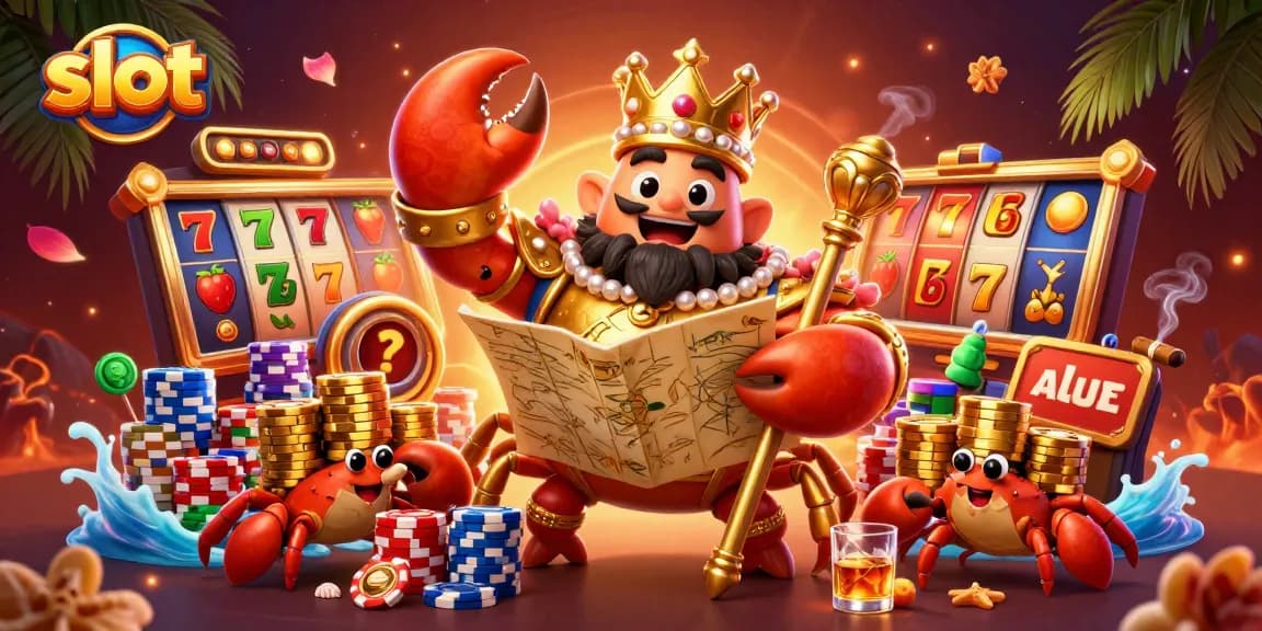 Slot yang menarik dengan kepiting emas sebagai karakter utama dan simbol buah berkilau.