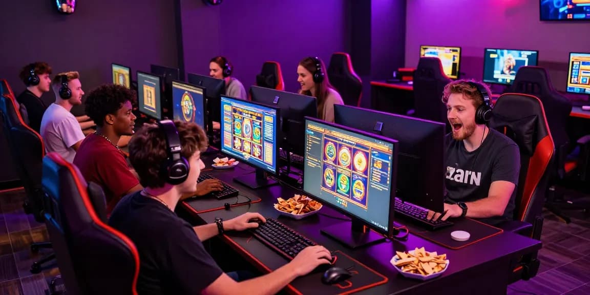 Dynamic online slot gaming scene with players enjoying exciting games.