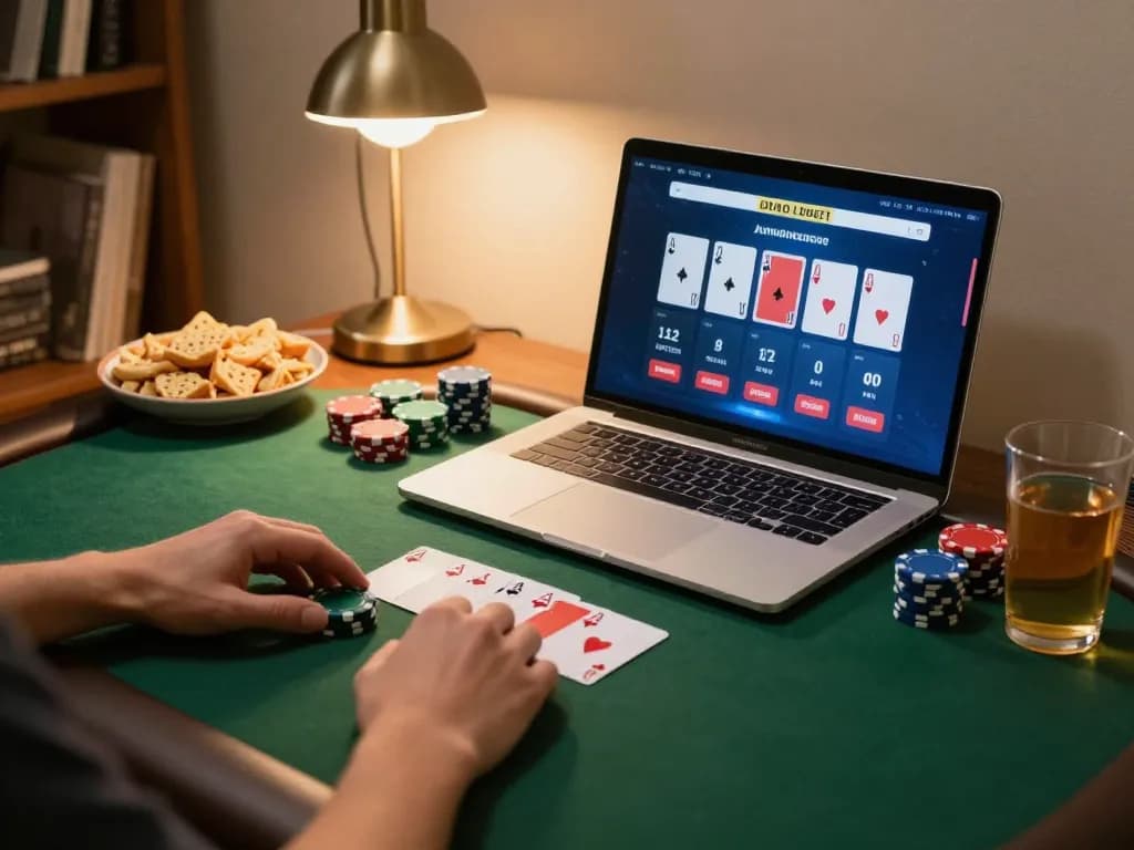 Engaging with online poker on 789clubgo platform, mixing strategy and excitement in a cozy setting.