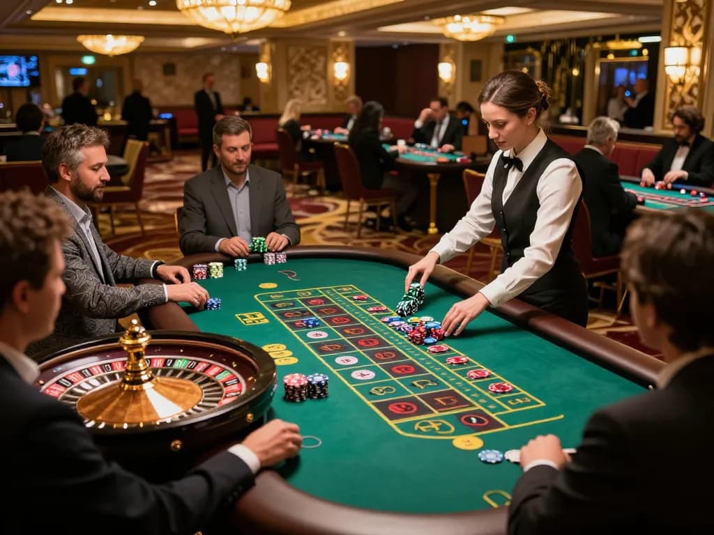 Experience the excitement of XX88 with players engaging at a roulette table in a glamorous casino.