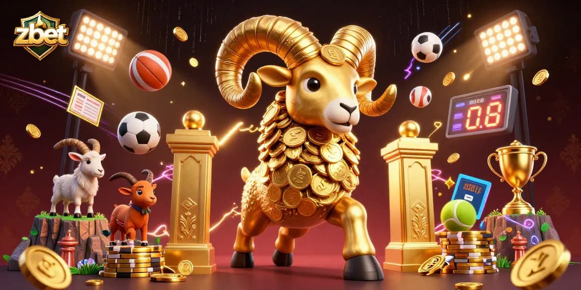 Join Zbet's thrilling gambling action with a golden ram charging through a dynamic gaming scene.