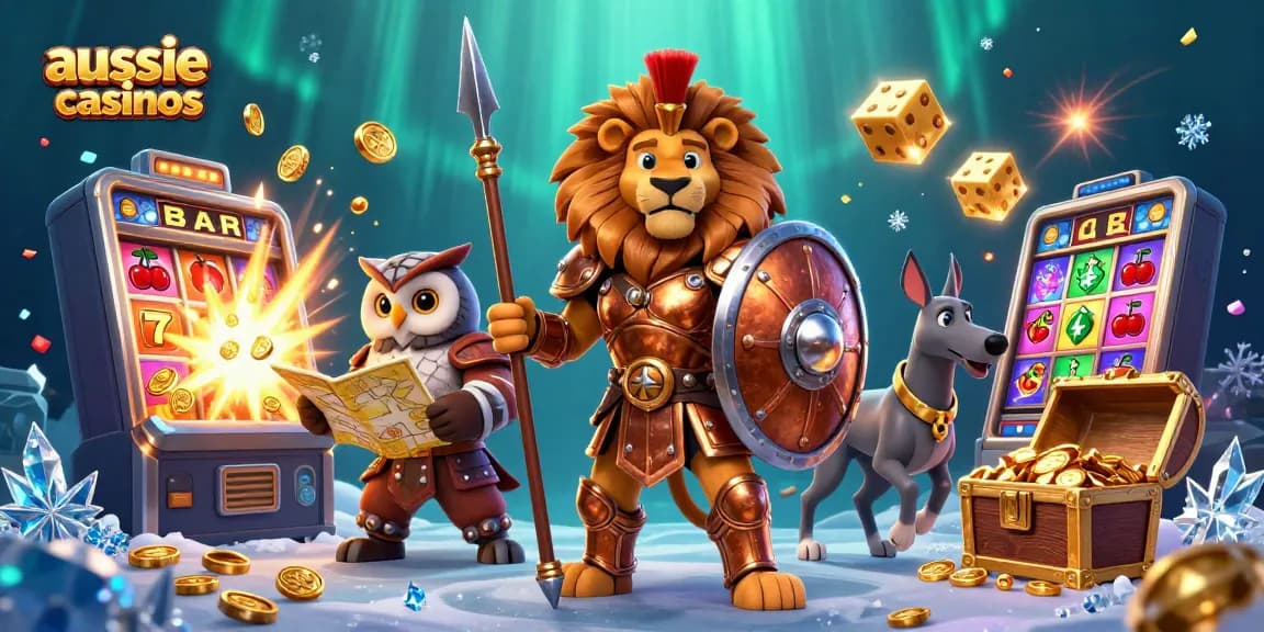 Experience winning moments at aussie online casinos with this vibrant 3D casino illustration.