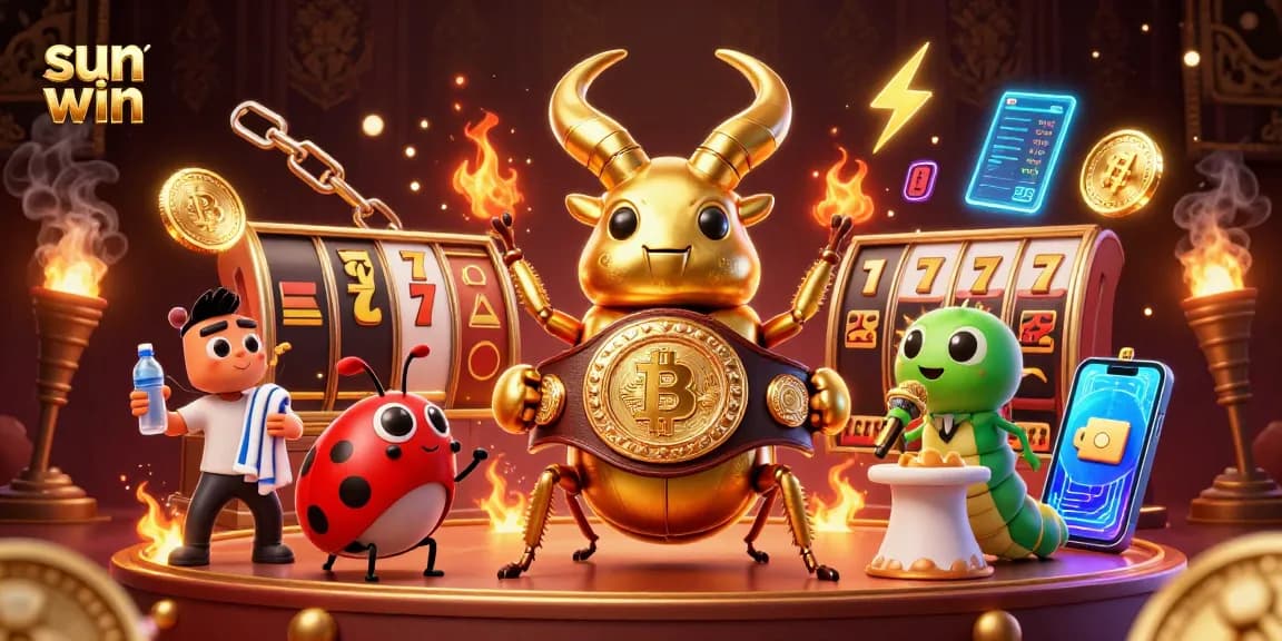 Join the excitement at sun win, featuring slot reels and a colorful boxing match in an online casino.