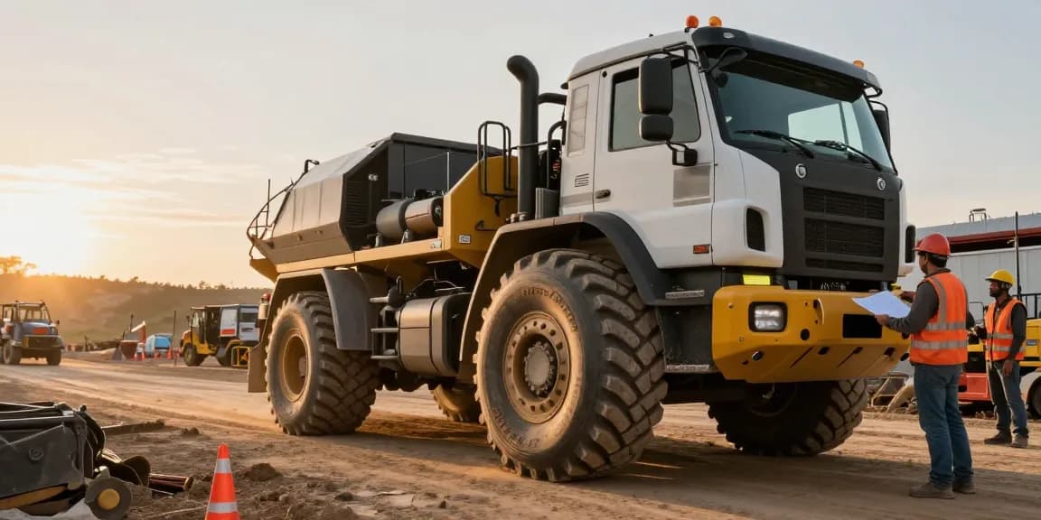 Heavy-duty truck with Double Coin RR99 tires on a construction site, showcasing durability and reliability.