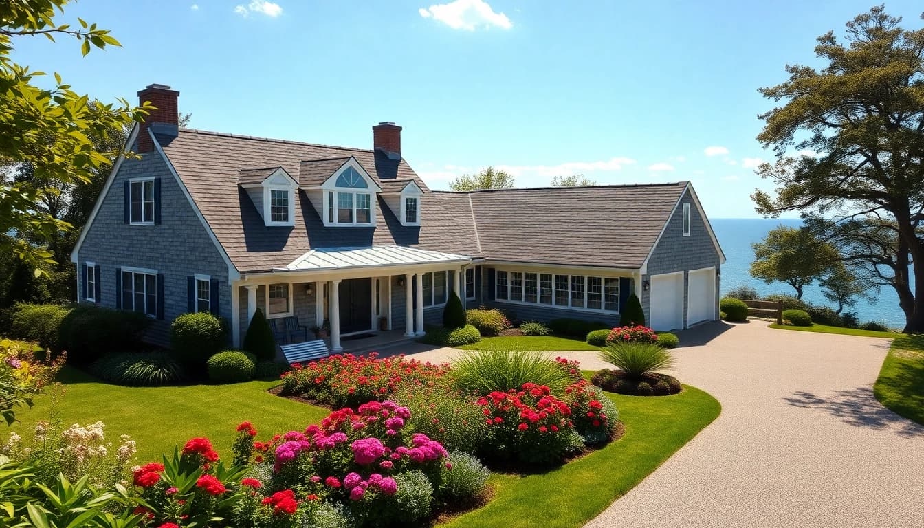 Cape Cod homes showcase an elegant design with attached garages in a beautiful coastal setting.