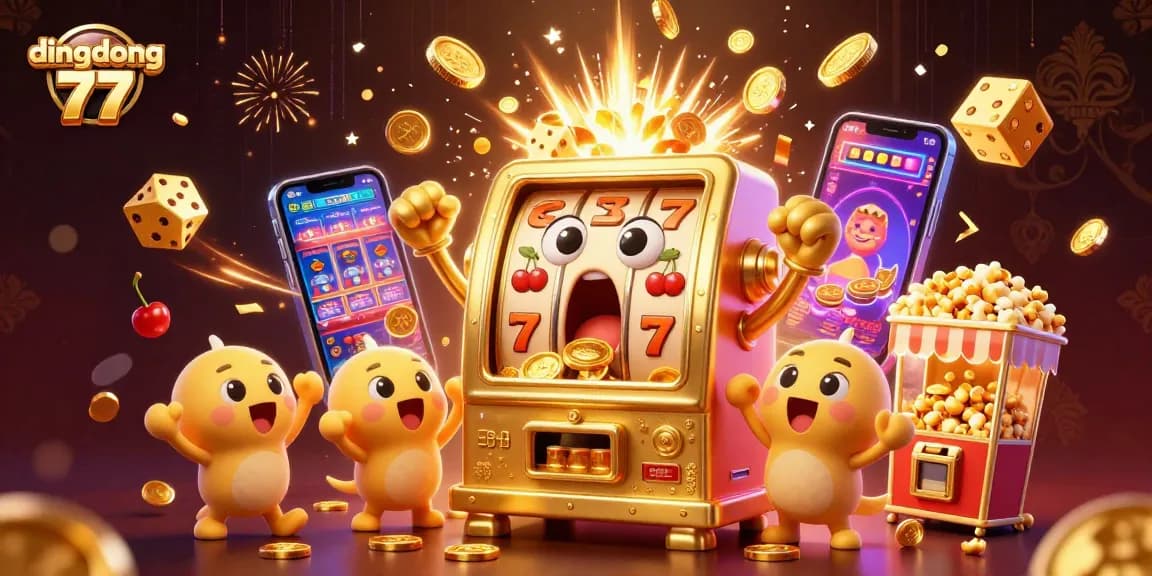Spin and win with dingdong 77's vibrant slot machine scene, showcasing thrilling jackpots and excitement.