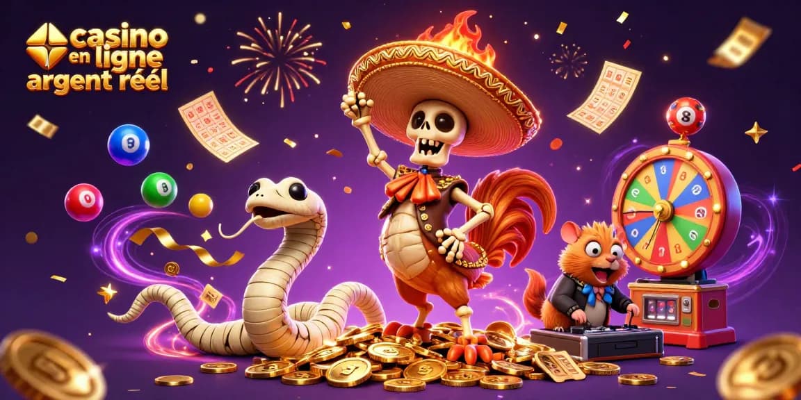 Gagnez avec le meilleur casino en ligne argent réel, où un rooster mariachi célèbre auprès de nombreux jeux.