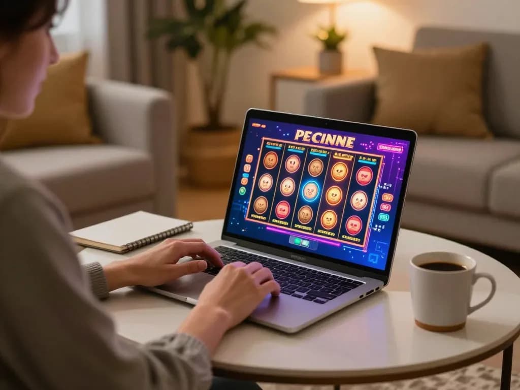 Bong88 user enjoying vibrant online slots gameplay in a cozy home setting.