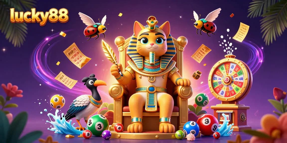 Engage with lucky88's captivating lottery scene featuring dynamic characters and vibrant casino elements.