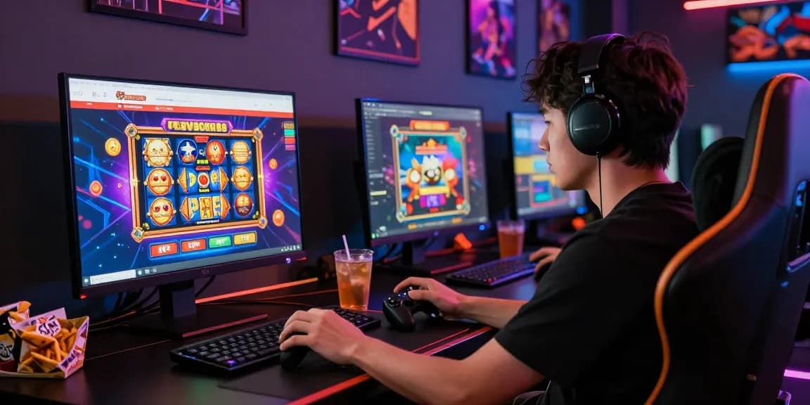 Playing on PLAYBOOK88 link, showcasing high RTP online slots with vibrant graphics and gaming atmosphere.