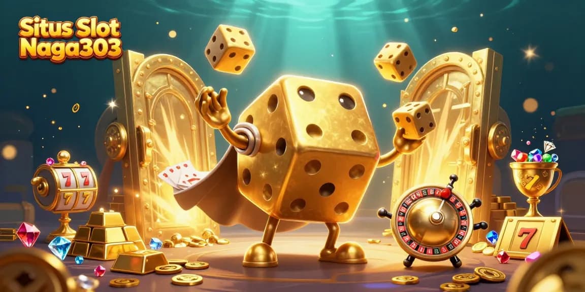 Experience thrilling gameplay with Situs Slot Naga303, featuring an exciting golden dice golem and gold-filled treasure!