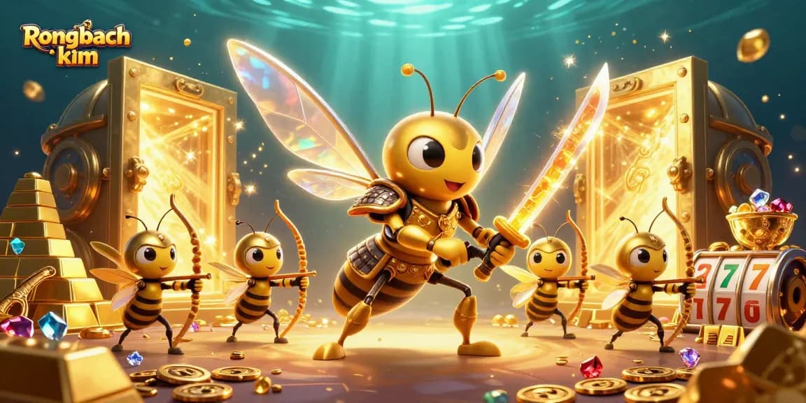 Rongbach kim players strategize with vibrant casino-themed illustration rich in gold and gems.