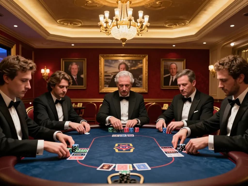 Players strategizing at an exclusive poker table in a lavish VIP area at Bongdallu casino.