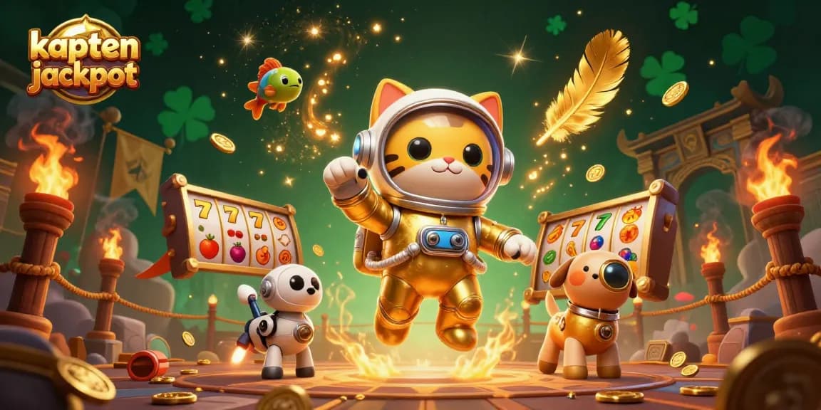 Experience the thrill of kaptenjackpot with an exciting 3D space scene featuring a cosmic cat and a jackpot counter.