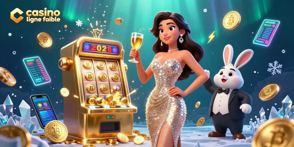 Célébrez vos gains dans un casino en ligne fiable avec une scène glamour mettant en avant jackpots et éléments cryptographiques.