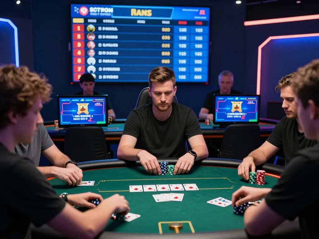 Engaged players at an exciting situs idn poker online game, showcasing vibrant graphics and competitive atmosphere.