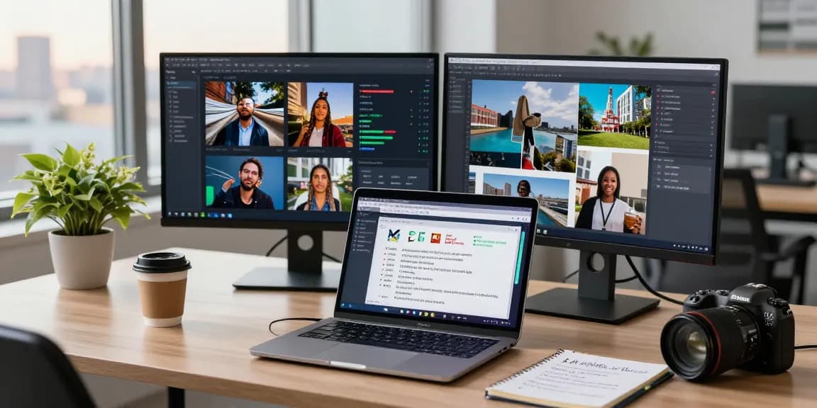 AI image detector dashboard displaying authenticity scores and analysis tools in a modern workspace.