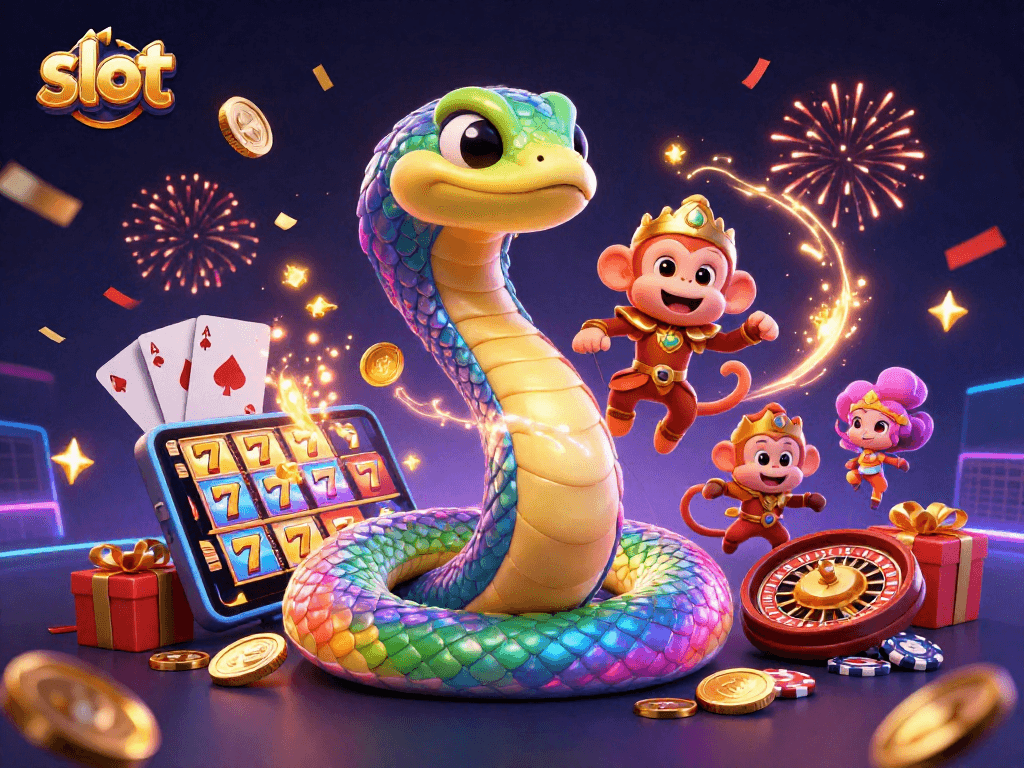 Mainkan slot dengan nyaman bersama ular pelangi dan raja monyet dalam suasana perayaan yang meriah.