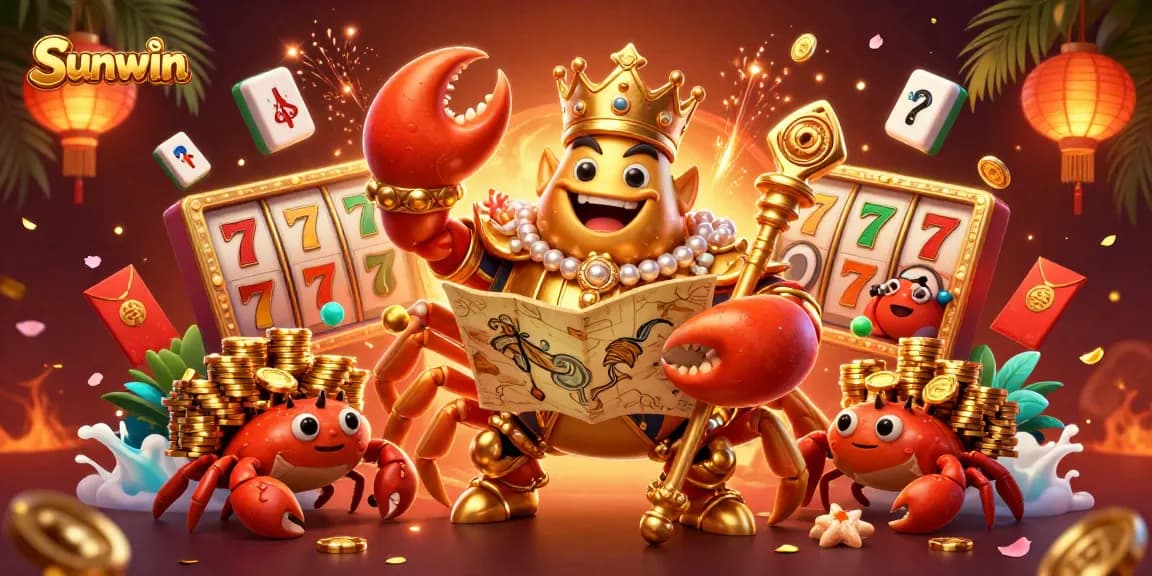 Experience the excitement of Sunwin with a vibrant 3D crab emperor and slot reels!