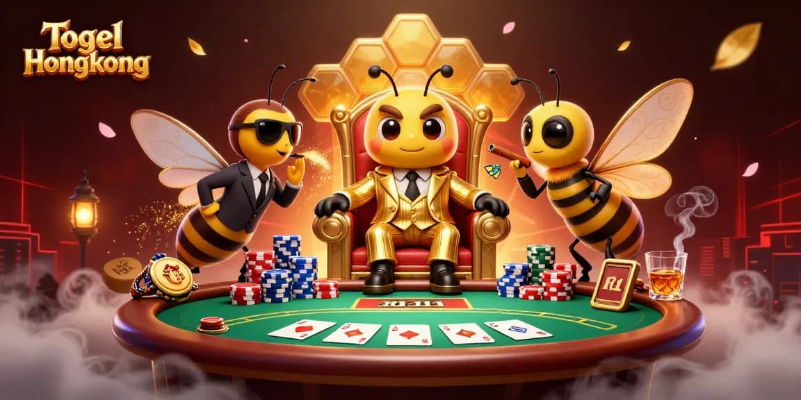 Experience Togel Hongkong with vibrant visuals of a lively gambling scene showcasing poker elements.