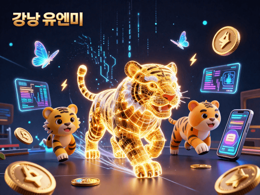 강남 유앤미에서 즐길 수 있는 3D 가라오케 장면, 디지털 카지노 배경과 함께 화려한 집중 효과를 연출합니다.